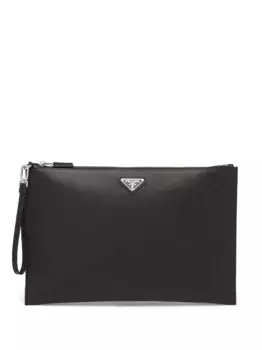 Клатч из сафьяновой кожи с логотипом Prada, черный