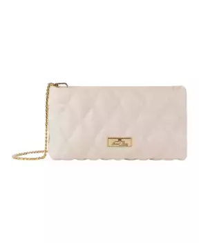 Клатч из тисненой ткани с золотым логотипом Elisabetta Franchi, розовый