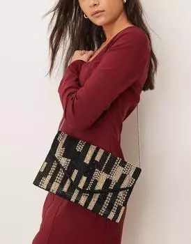 Клатч-конверт True Decadence черного и золотого цвета с бисером