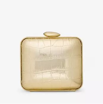 Клатч кожаный с тиснением под крокодила Michael Kors Tina Mini Crocodile Embossed Leather, золотой