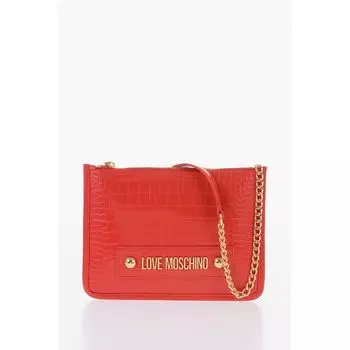 Клатч LOVE из искусственной кожи с эффектом крокодила и золотым логотипом Moschino, Red