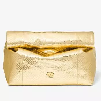Клатч Michael Kors Monogramme Medium Metallic Python Embossed Leather, золотой