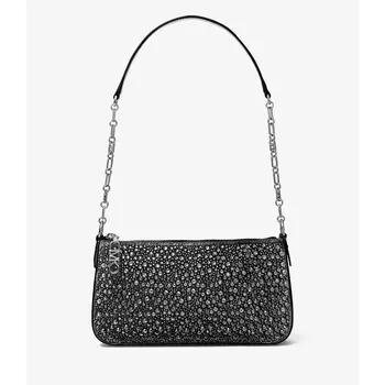 Клатч Michael Michael Kors Empire Medium Embellished Suede Chain-Link Pochette, черный