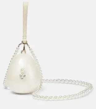 Клатч Mini Egg с жемчугом и кристаллами Simone Rocha, бежевый