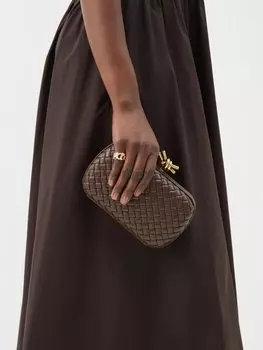 Клатч минодьер из кожи intrecciato с узлом Bottega Veneta, коричневый
