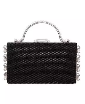 Клатч-минодьер, украшенный культивированным жемчугом и подвесками из кристаллов Nina, серебряный