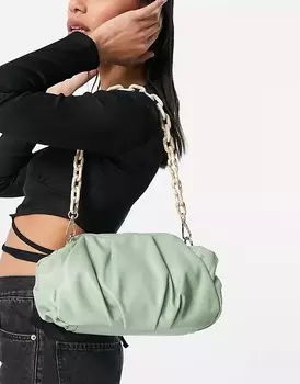 Клатч оверсайз со сборками и съемной цепочкой ASOS DESIGN, серо-зеленый