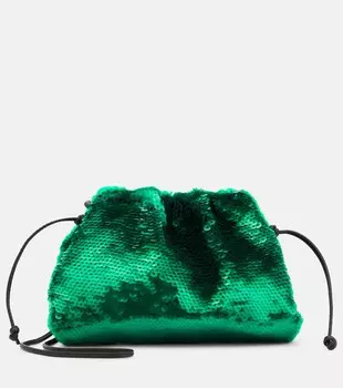 Клатч Pouch Mini с пайетками Bottega Veneta, зеленый