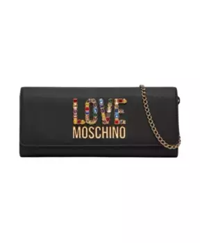 Клатч с цепочкой из стразов Love Moschino, черный