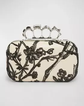 Клатч с четырьмя кольцами и цветочным декором Alexander McQueen, цвет Calico Black