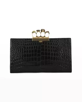 Клатч с четырьмя кольцами из кожи крокодила Alexander McQueen