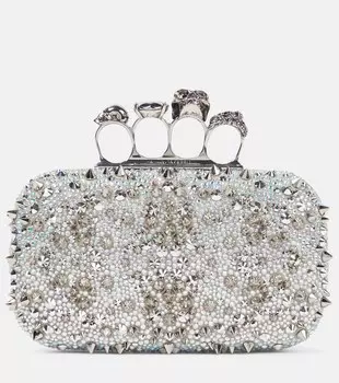 Клатч с декором Knuckle Alexander McQueen, серебряный