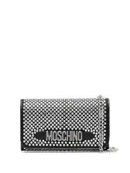 Клатч с кристаллами и логотипом Moschino, черный