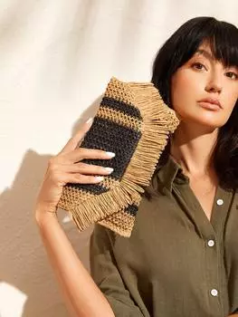 Клатч соломенный Shein Vcay для лета, черный