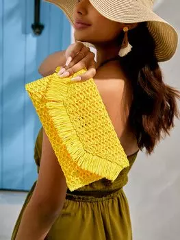 Клатч соломенный Shein Vcay для лета, желтый