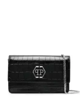 Клатч Superheroin с тиснением под кожу крокодила Philipp Plein, черный