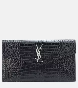 Клатч Uptown из кожи с тиснением Saint Laurent, черный