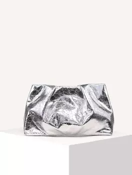 Клатч вязаный, серебряный