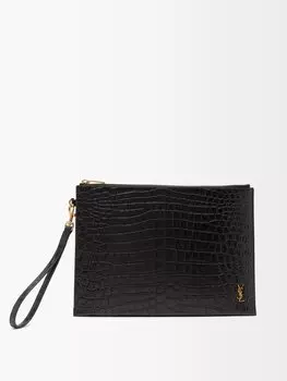 Клатч ysl из кожи с тиснением под кожу крокодила Saint Laurent, черный