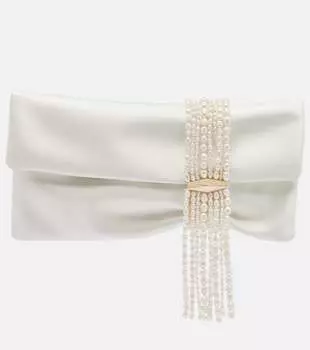 Клатч Zandra из сатина с декоративными элементами Jimmy Choo, Ivory/Light Gold