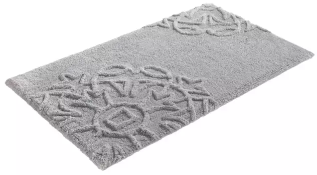 Kleine Wolke Коврик для ванной "Inka", высота 15 мм, с противоскользящим покрытием, эффект high-low прямоугольный (55х50 см), Прямоугольный коврик для туалета с вырезом (55х50 см), цвет silbergrau