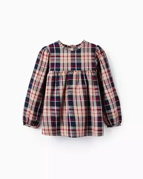 Клетчатая блузка для девочки с длинными рукавами Zippy, темно-синий