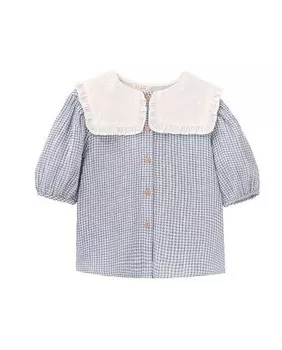Клетчатая блузка для девочки с контрастным воротником Dadati, синий