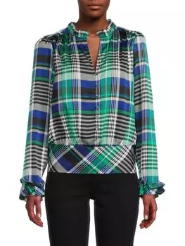 Клетчатая блузка Karl Lagerfeld Paris с разрезом, черный/голубой