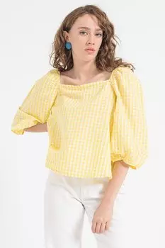 Клетчатая блузка с льном United Colors Of Benetton, белый