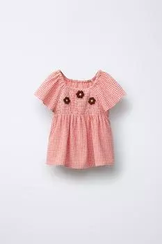 Клетчатая блузка в цветочек ZARA, цвет Red/Orange