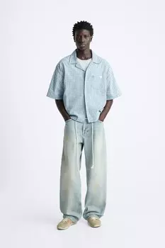 Клетчатая джинсовая рубашка ZARA, синий