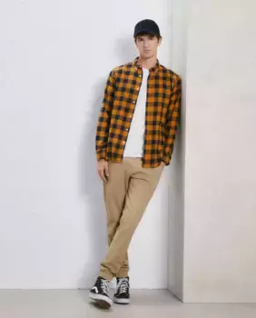 Клетчатая фланелевая мужская рубашка Easy Wear, цвет Mostaza