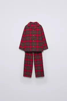 клетчатая фланелевая пижама ZARA, красный
