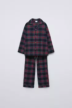 клетчатая фланелевая пижама ZARA, синий