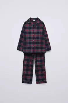 клетчатая фланелевая пижама ZARA, синий