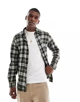 Клетчатая фланелевая рубашка цвета хаки Jack & Jones