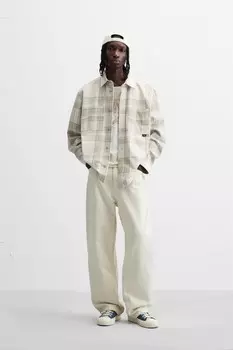 Клетчатая фланелевая рубашка ZARA, бежевый