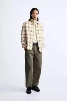 Клетчатая фланелевая рубашка ZARA, коричневый