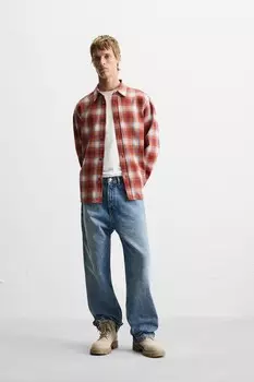 Клетчатая фланелевая рубашка ZARA, красный