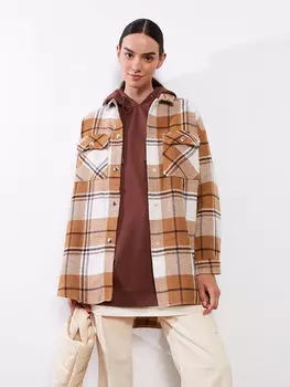 Клетчатая фланелевая Женская куртка-рубашка с длинным рукавом LCW Modest