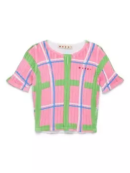 Клетчатая футболка Marni Kids, розовый