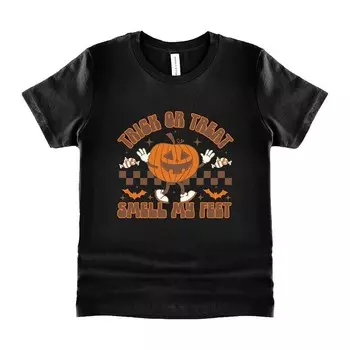 Клетчатая футболка с короткими рукавами и рисунком для малышей Smell My Feet The Juniper Shop, черный