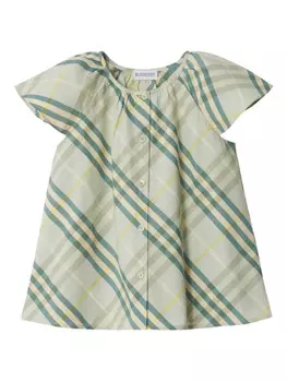 Клетчатая хлопковая блузка Burberry Kids, зеленый