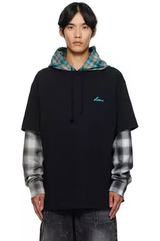 Клетчатая худи с многослойным капюшоном We11Done, черный