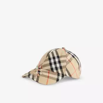 Клетчатая кепка из смесового хлопка с фирменной вышивкой Burberry, цвет sand