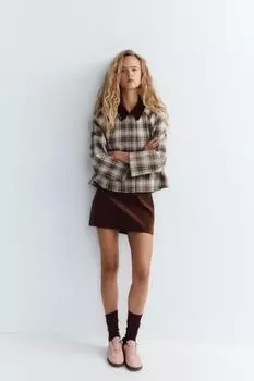 Клетчатая куртка-накидка ZARA, коричневый-синий