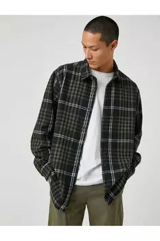 Клетчатая куртка-рубашка Lumberjack с классическим воротником Koton, черный