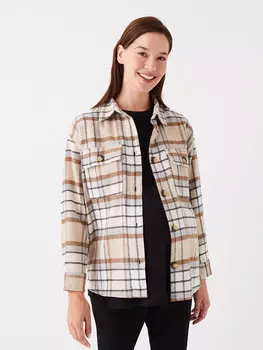 Клетчатая куртка-рубашка-рубашка для беременных с длинными рукавами LCWAIKIKI Maternity, коричневый плед