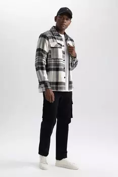 Клетчатая куртка-рубашка с нагрудными карманами Defacto, черный
