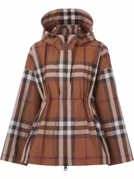 Клетчатая куртка с капюшоном BURBERRY, коричневый